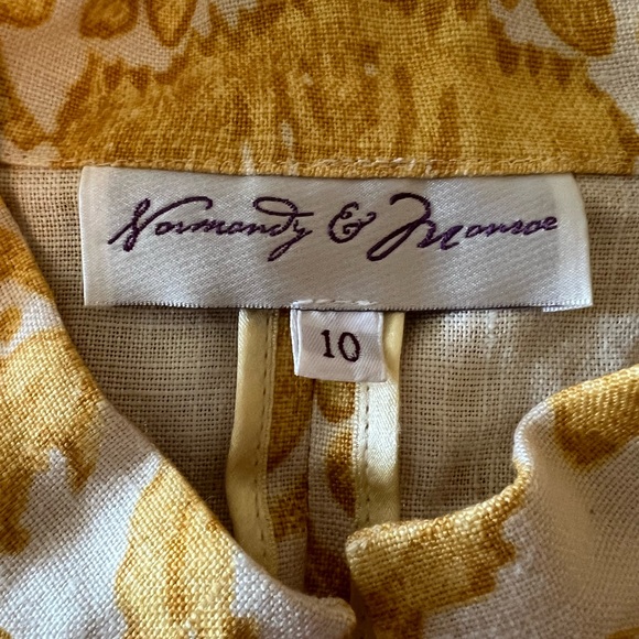 Normandy & Monroe Yellow White Print Linen Blazer Jacket Luxury Gathered Hem 10 - Picture 11 of 12